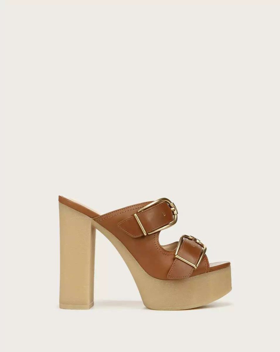 Shoes * | Veronica Beard Garrick Leather Platform Sandal Hazelwood