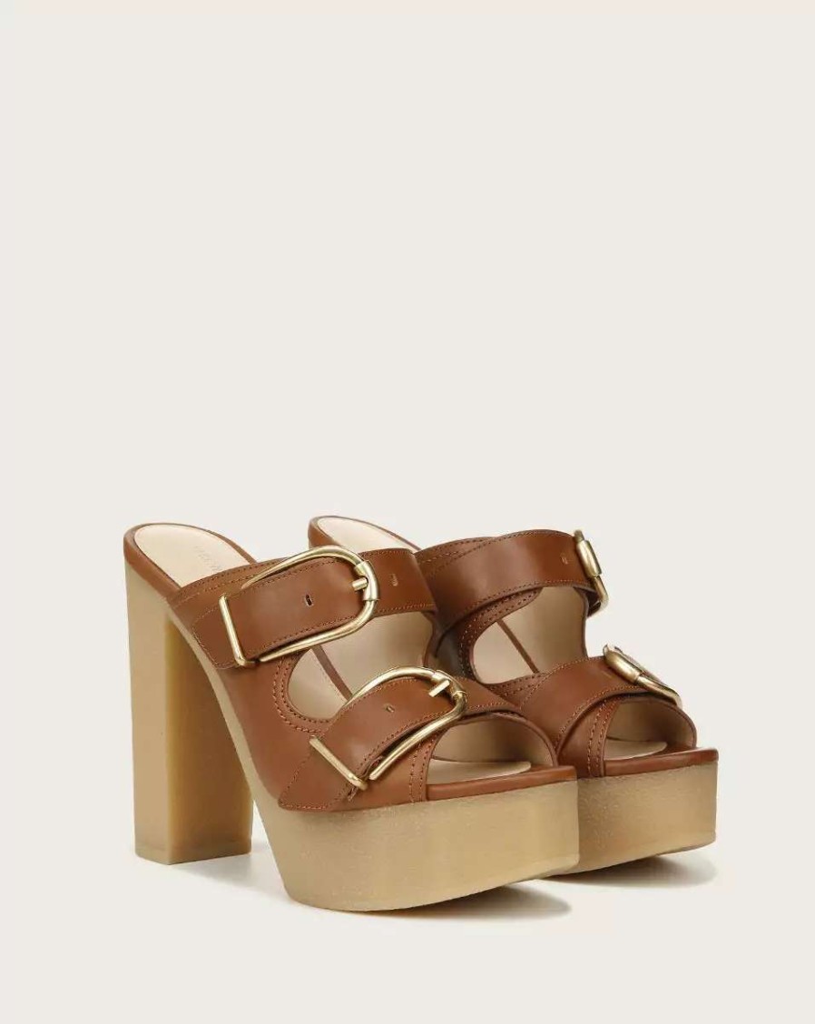 Shoes * | Veronica Beard Garrick Leather Platform Sandal Hazelwood