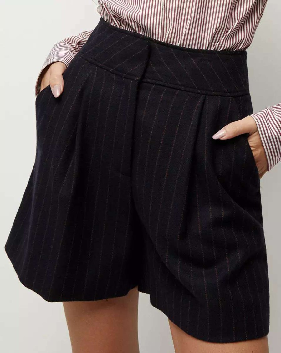 Clothing * | Veronica Beard Haina Pinstriped Short Navy Multi