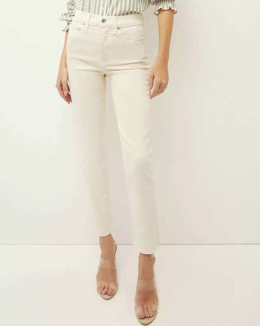 Clothing * | Veronica Beard Ryleigh Slim-Straight Jean | Raw Hem Ecru