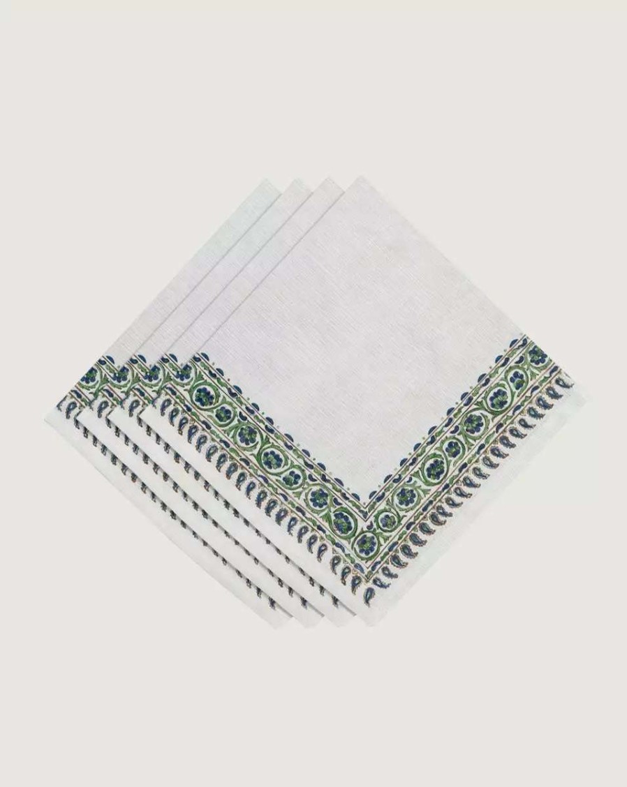 Home & Accessories * | Veronica Beard Border Linen Napkin (Set Of 4) Multi