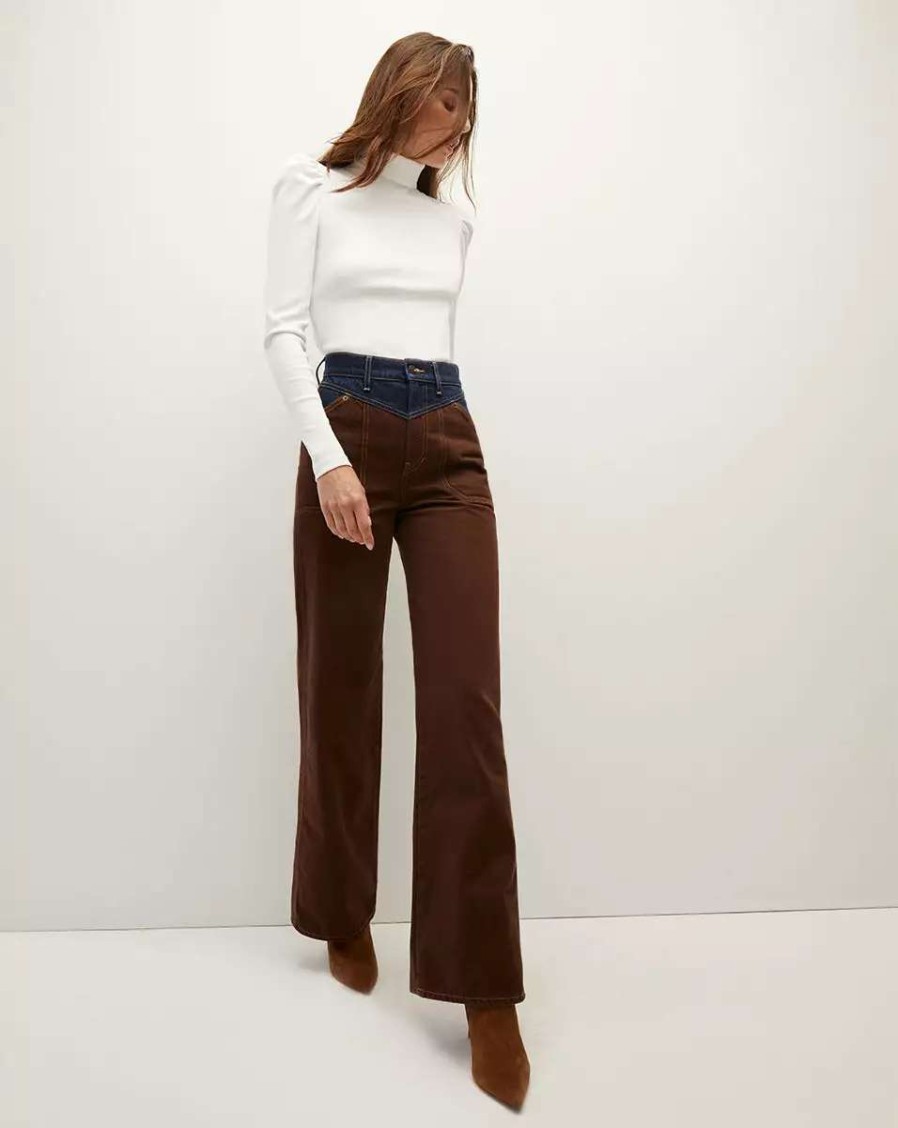 Clothing * | Veronica Beard Taylor Wide-Leg Jean | Two-Tone Lasso Colorblock