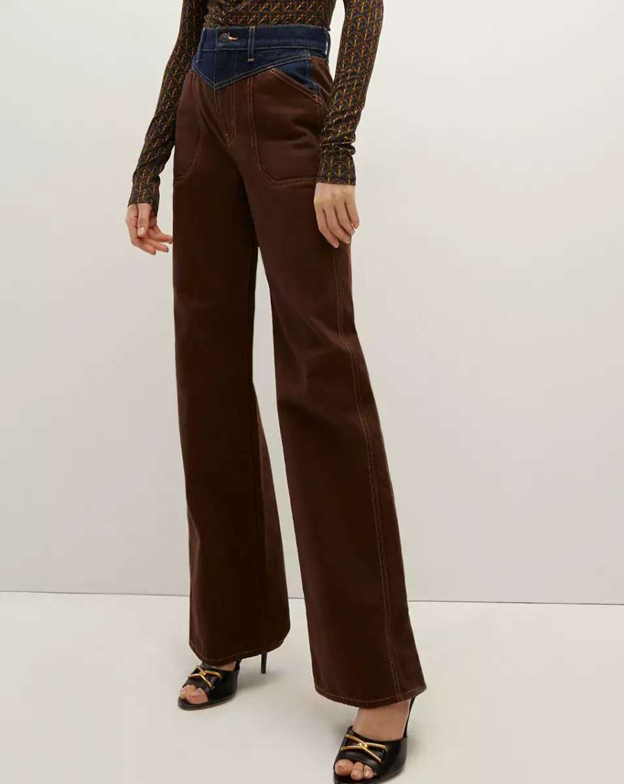 Clothing * | Veronica Beard Taylor Wide-Leg Jean | Two-Tone Lasso Colorblock