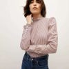 Clothing * | Veronica Beard Alford Striped Poplin Top Dark Raspberry/Off White