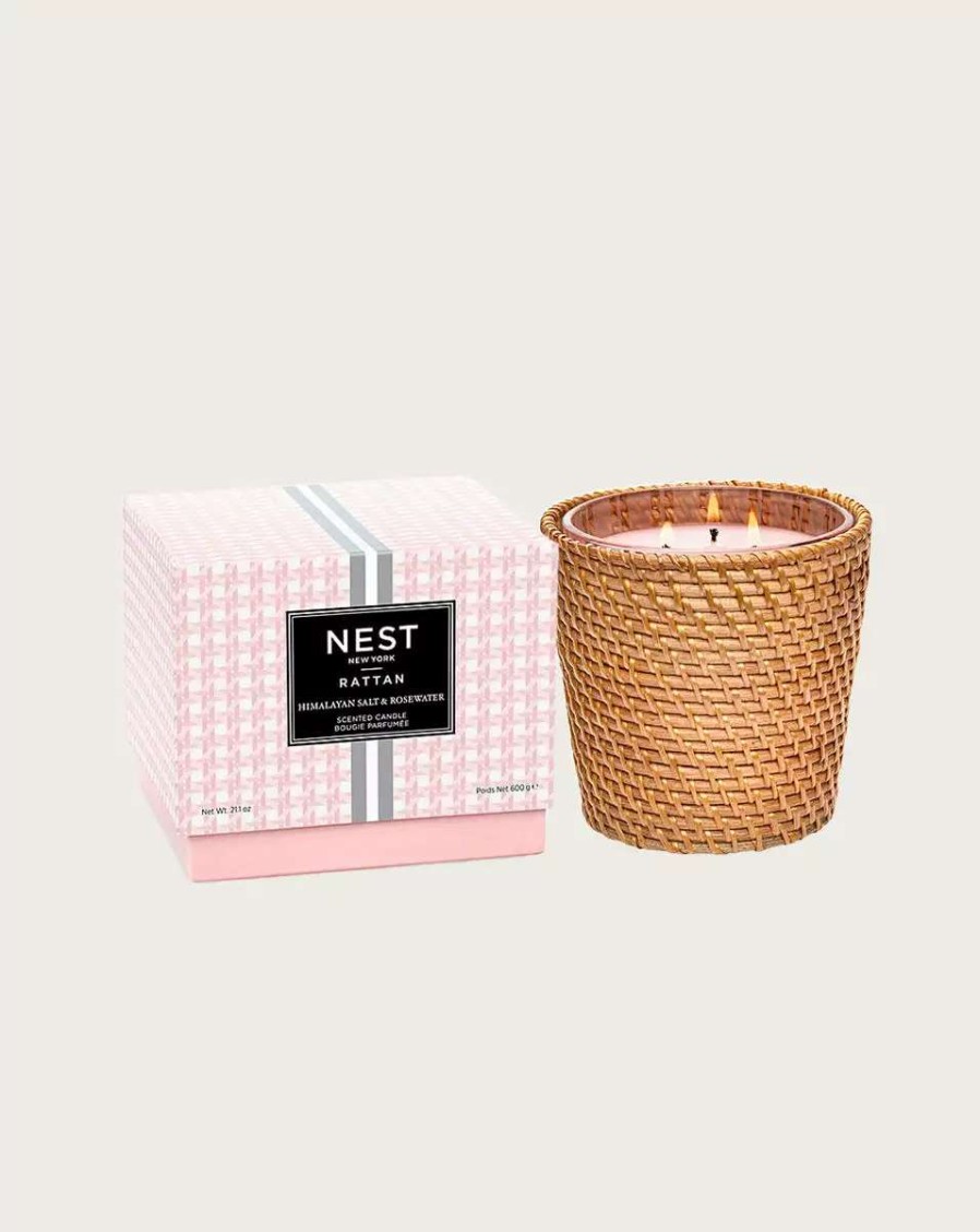 Home & Accessories * | Veronica Beard Himalayan Salt & Rosewater 3-Wick Candle | Rattan Sleeve Pink