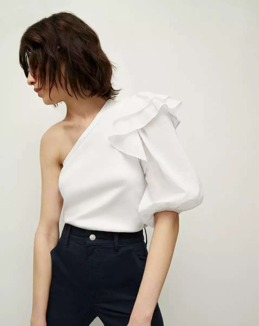 Clothing * | Veronica Beard Diantha One-Shoulder Top White