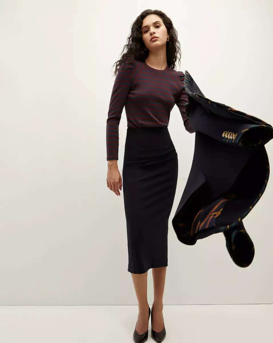 Clothing * | Veronica Beard Holmes Pencil Skirt Navy