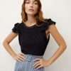 Clothing * | Veronica Beard Akeela Ruffled-Shoulder Tee Navy