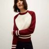 Clothing * | Veronica Beard Ralie Raglan-Sleeve Pullover Ivory/Maroon