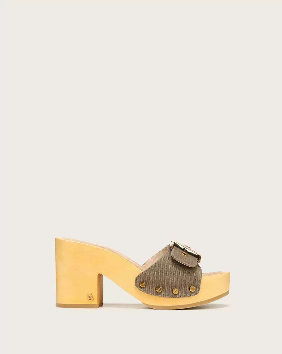 Shoes * | Veronica Beard Hula Canvas Block-Heel Sandal Khaki