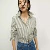 Clothing * | Veronica Beard Barnette Striped Button-Down Shirt Bright Army/White