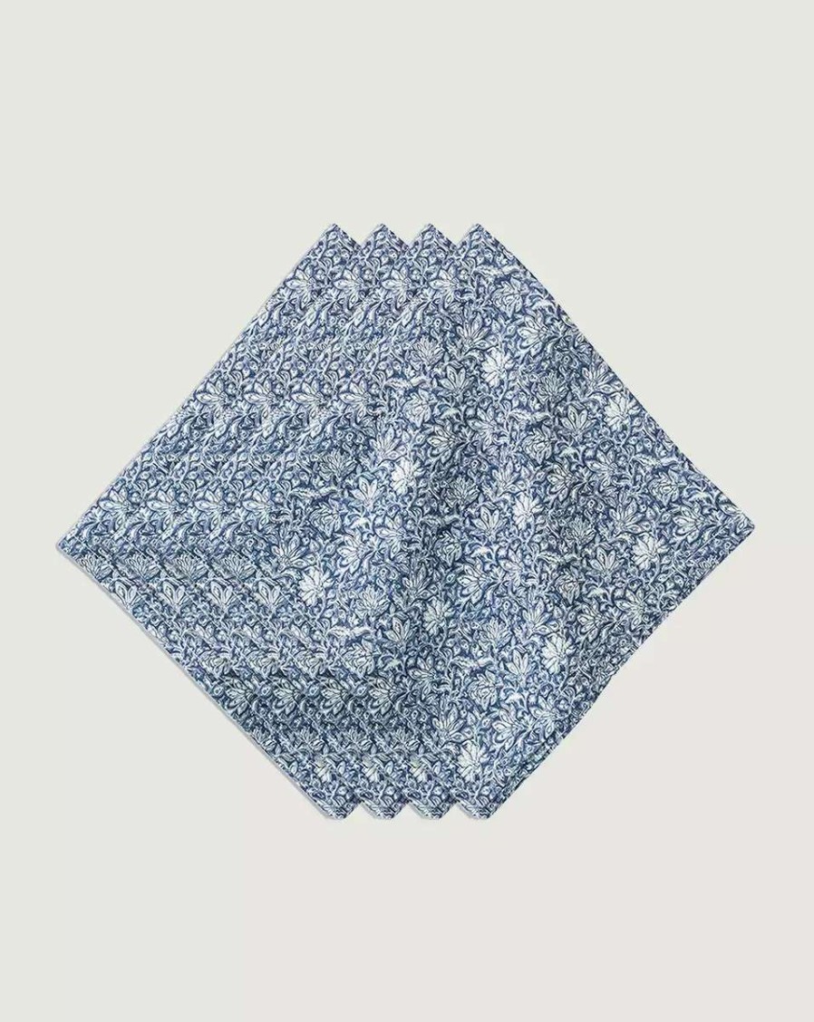 Home & Accessories * | Veronica Beard Floral Lace Linen Napkin (Set Of 4) Navy