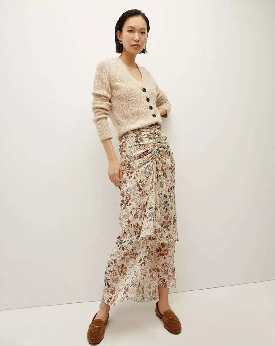 Clothing * | Veronica Beard Sira Floral Silk-Georgette Skirt Ecru Multi