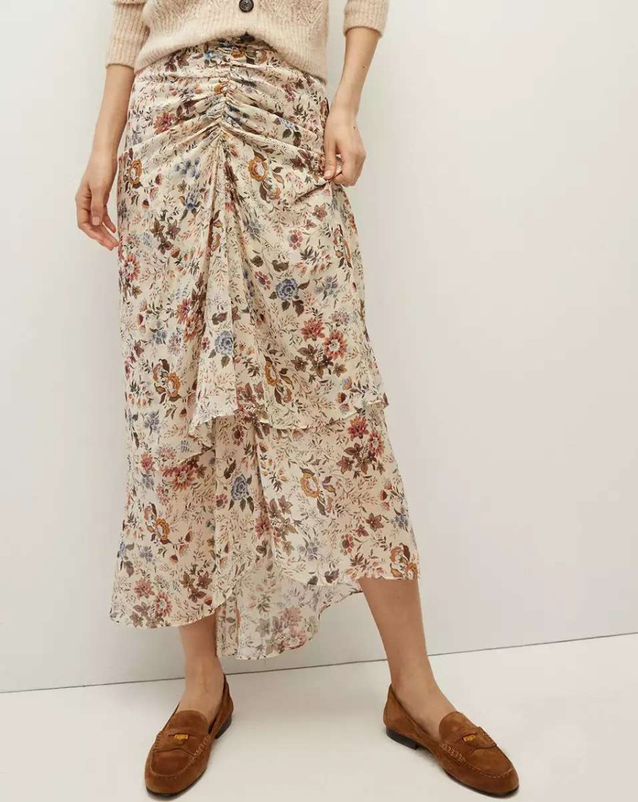 Clothing * | Veronica Beard Sira Floral Silk-Georgette Skirt Ecru Multi