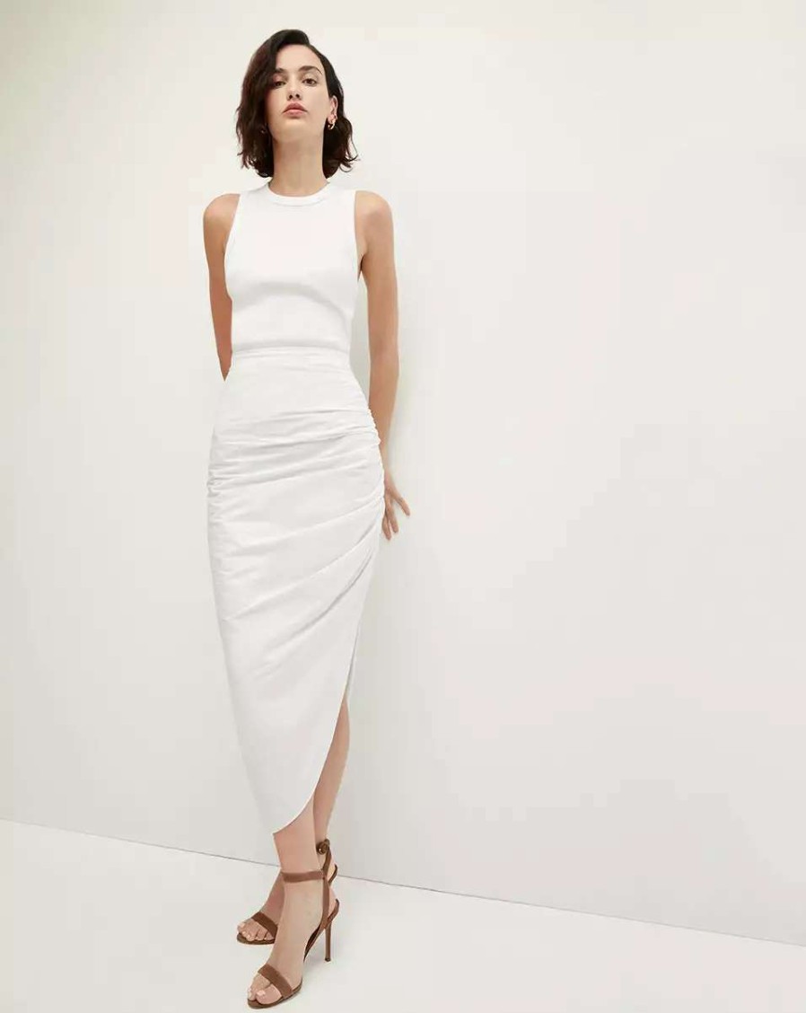 Clothing * | Veronica Beard Finca Mixed-Media Dress White