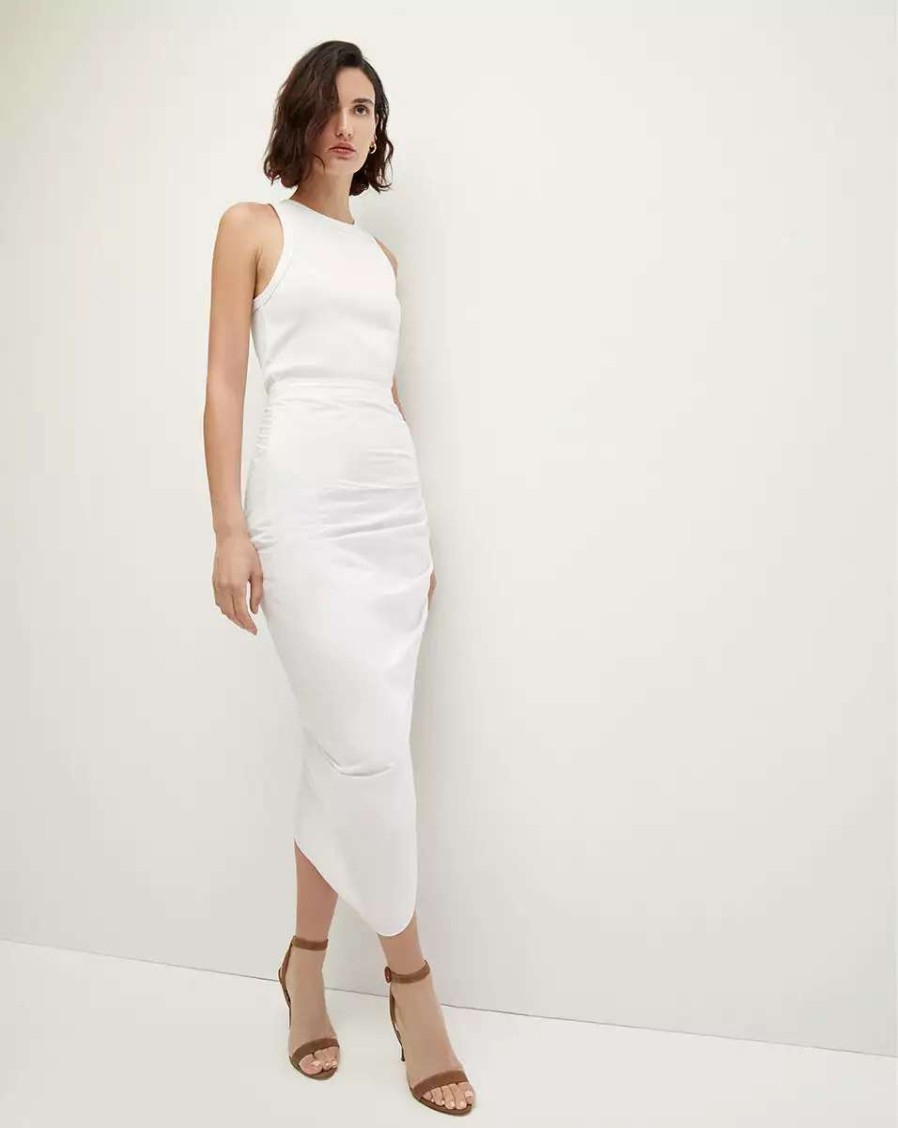 Clothing * | Veronica Beard Finca Mixed-Media Dress White