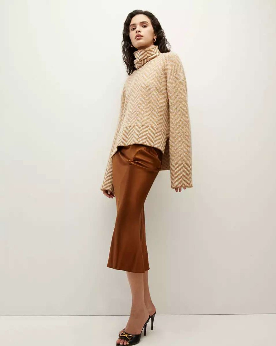 Clothing * | Veronica Beard Bolina Herringbone Knit Sweater Camel