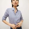 Clothing * | Veronica Beard Libby Striped Poplin Button-Down Shirt Classic Blue/Off-White