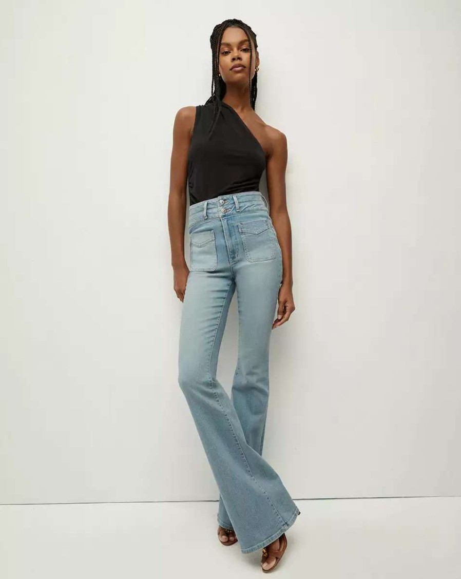 Clothing * | Veronica Beard Beverly Skinny-Flare Jean | Curved Back Yoke Silver Surfer