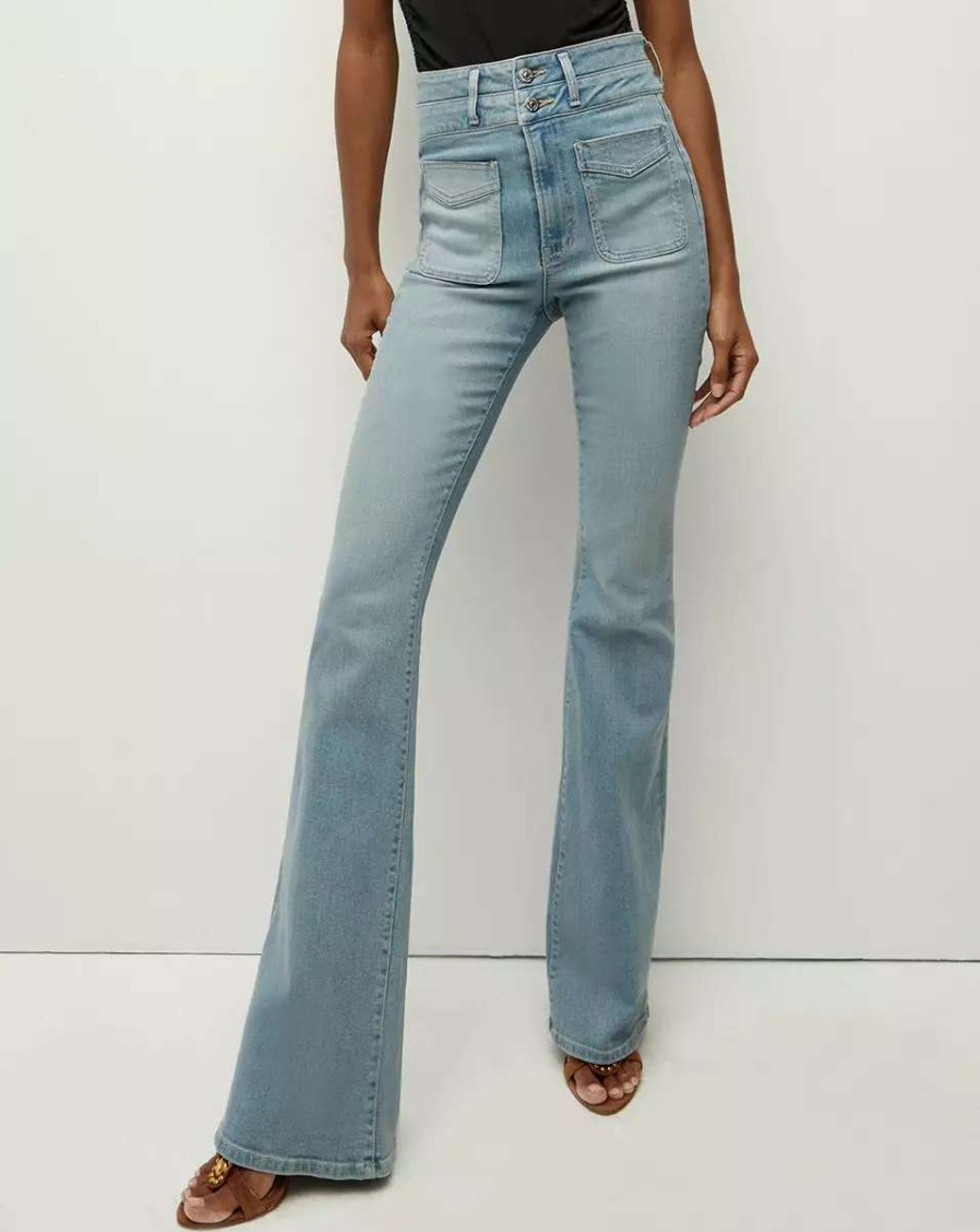 Clothing * | Veronica Beard Beverly Skinny-Flare Jean | Curved Back Yoke Silver Surfer