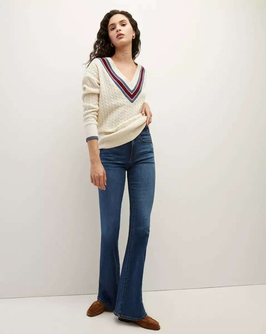 Clothing * | Veronica Beard Sibley Cable-Knit Sweater Ivory Multi