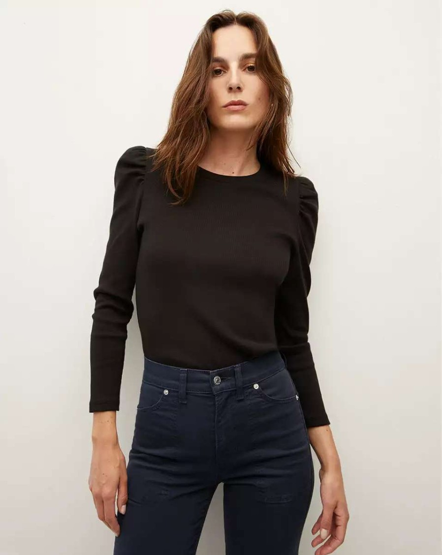 Clothing * | Veronica Beard Britney Puff-Sleeved Top Black