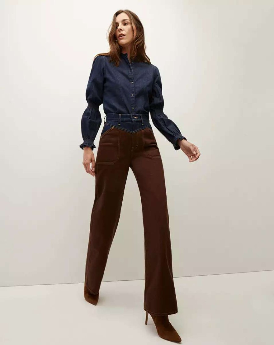 Clothing * | Veronica Beard Dalton Puff-Sleeve Top Oxford