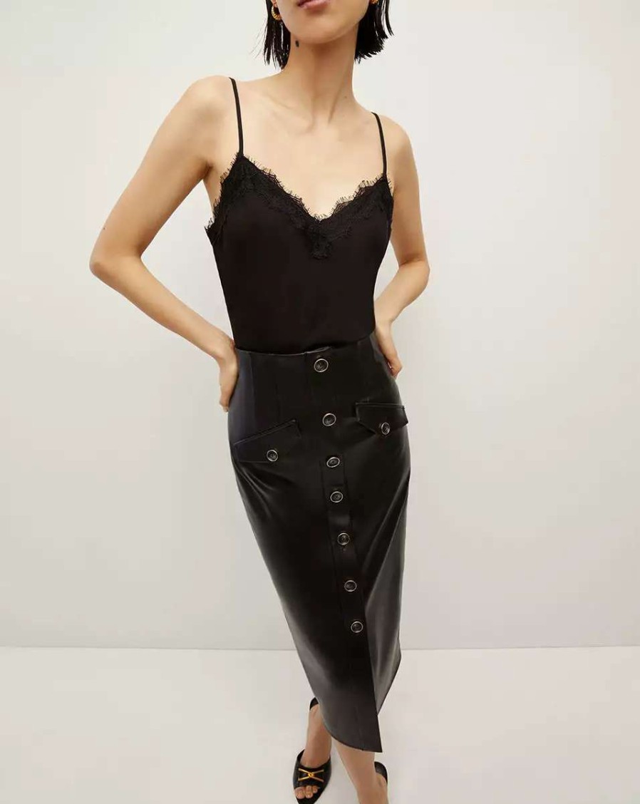 Clothing * | Veronica Beard Barrie Vegan Leather Skirt Black