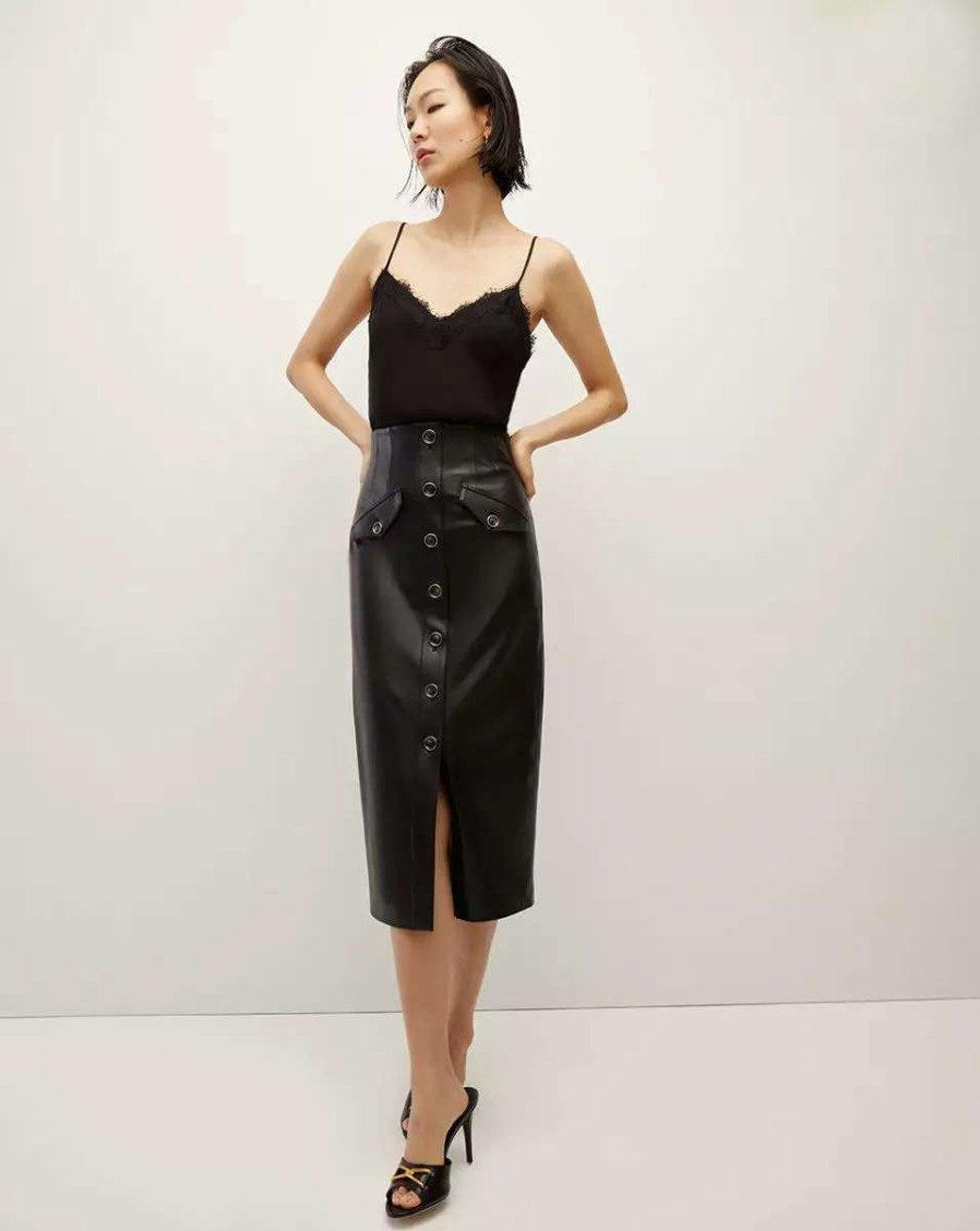 Clothing * | Veronica Beard Barrie Vegan Leather Skirt Black