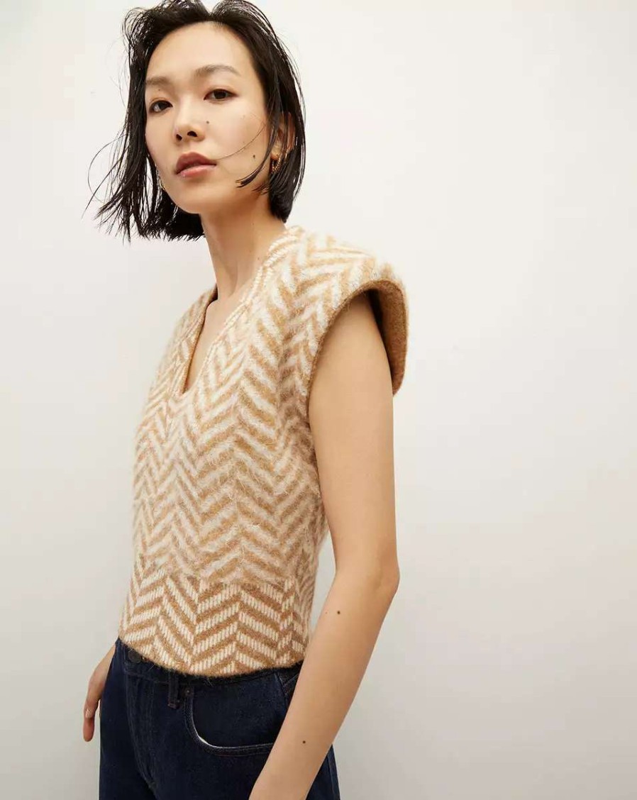 Clothing * | Veronica Beard Dutton Herringbone Knit Vest Camel