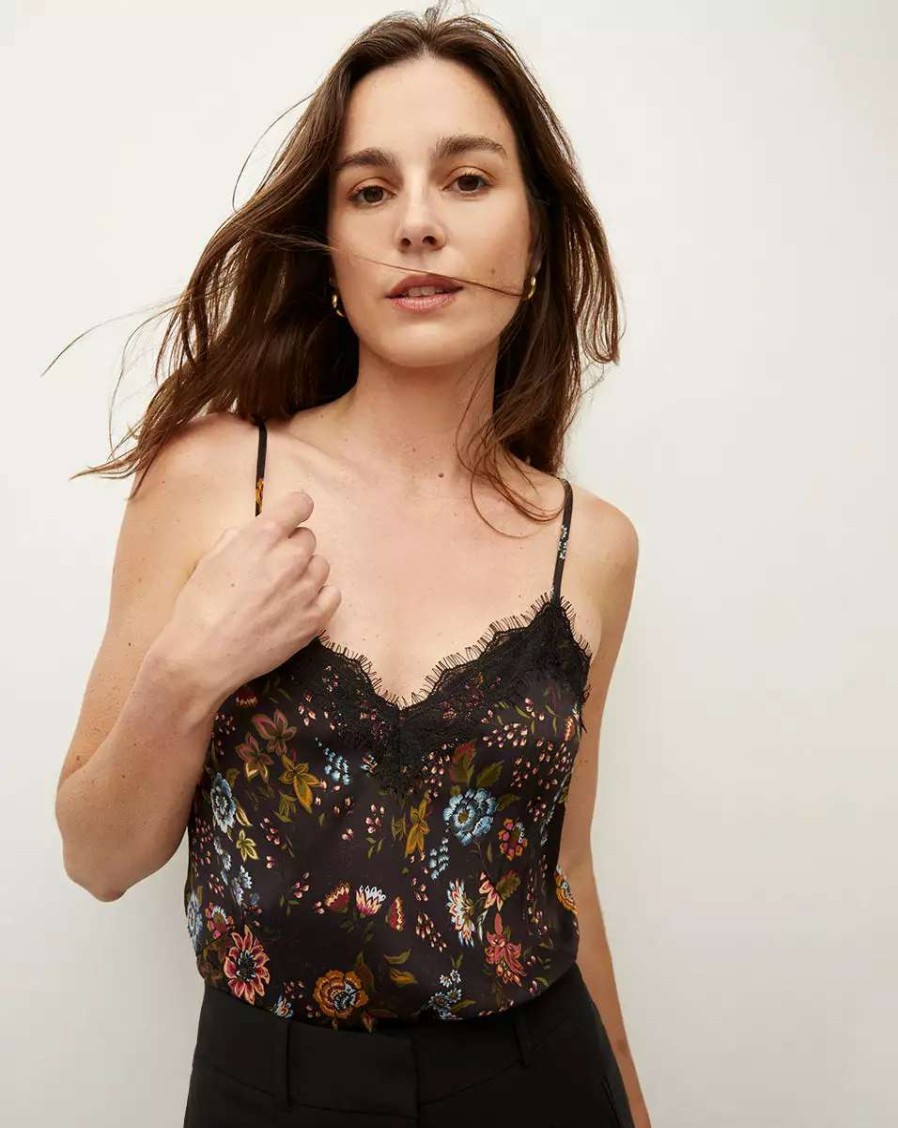 Clothing * | Veronica Beard Ciarlo Floral Lace-Trim Top Black Multi