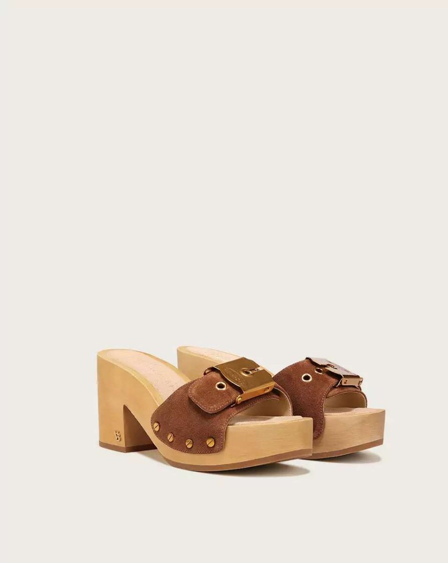 Shoes * | Veronica Beard Hula Suede Block-Heel Sandal Hazelwood