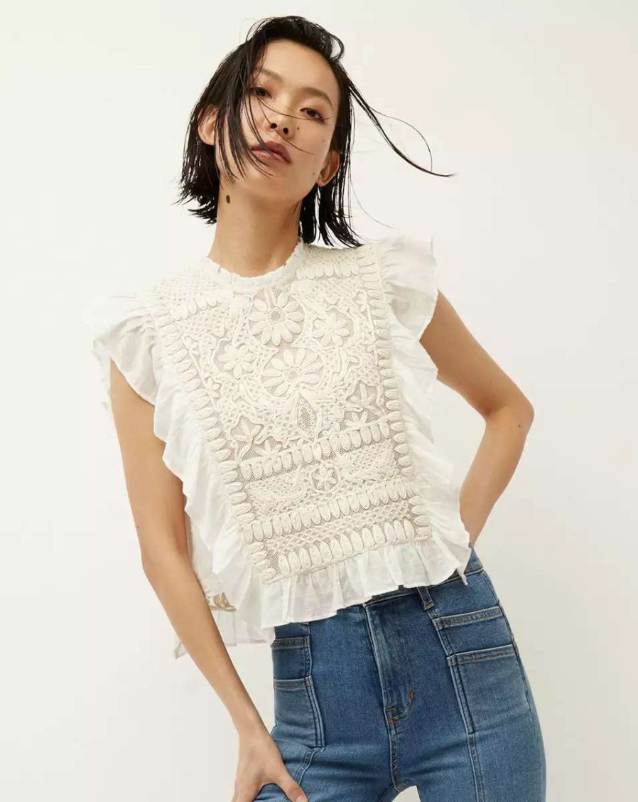 Clothing * | Veronica Beard Capriana Embroidered Top Off-White