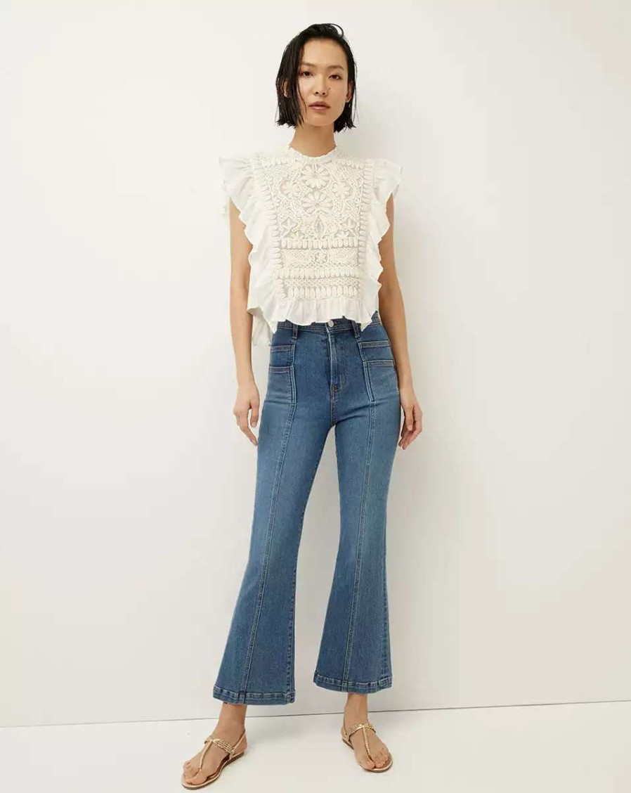 Clothing * | Veronica Beard Capriana Embroidered Top Off-White