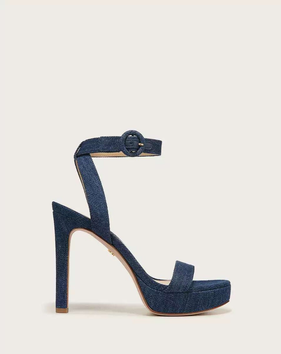 Shoes * | Veronica Beard Darcelle Platform-Heel Sandal Mountain Blue