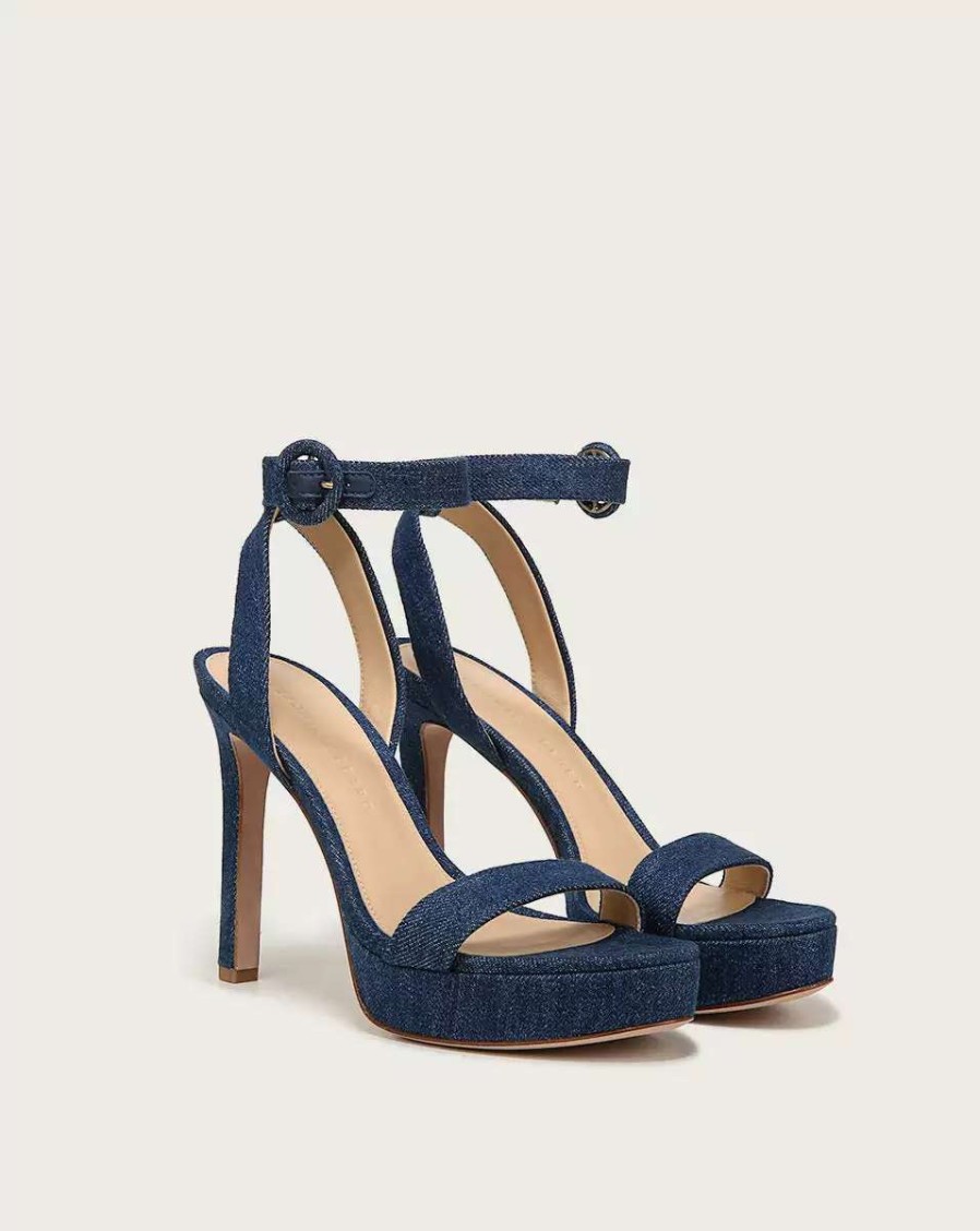 Shoes * | Veronica Beard Darcelle Platform-Heel Sandal Mountain Blue