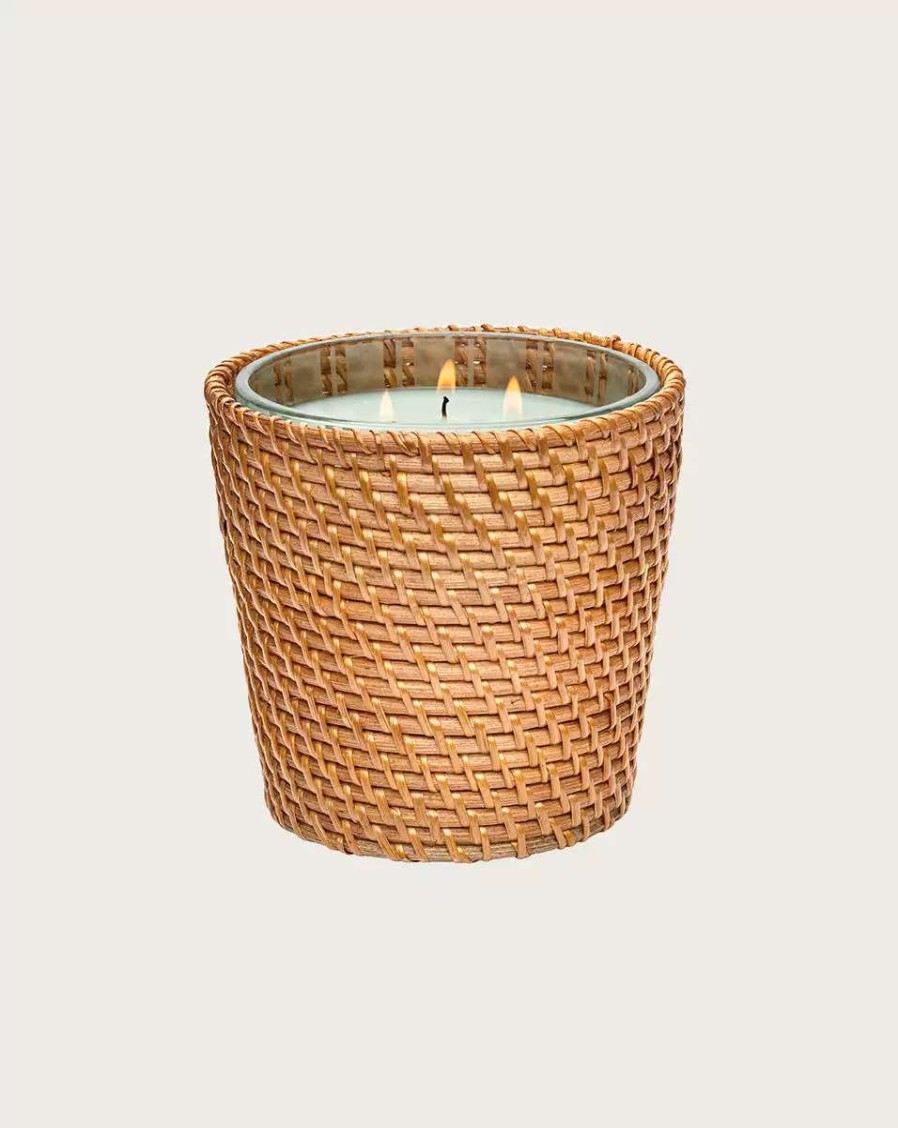 Home & Accessories * | Veronica Beard Wild Mint & Eucalyptus 3-Wick Candle | Rattan Sleeve Green