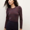 Clothing * | Veronica Beard Delano Puff-Sleeve Top Navy/Syrah