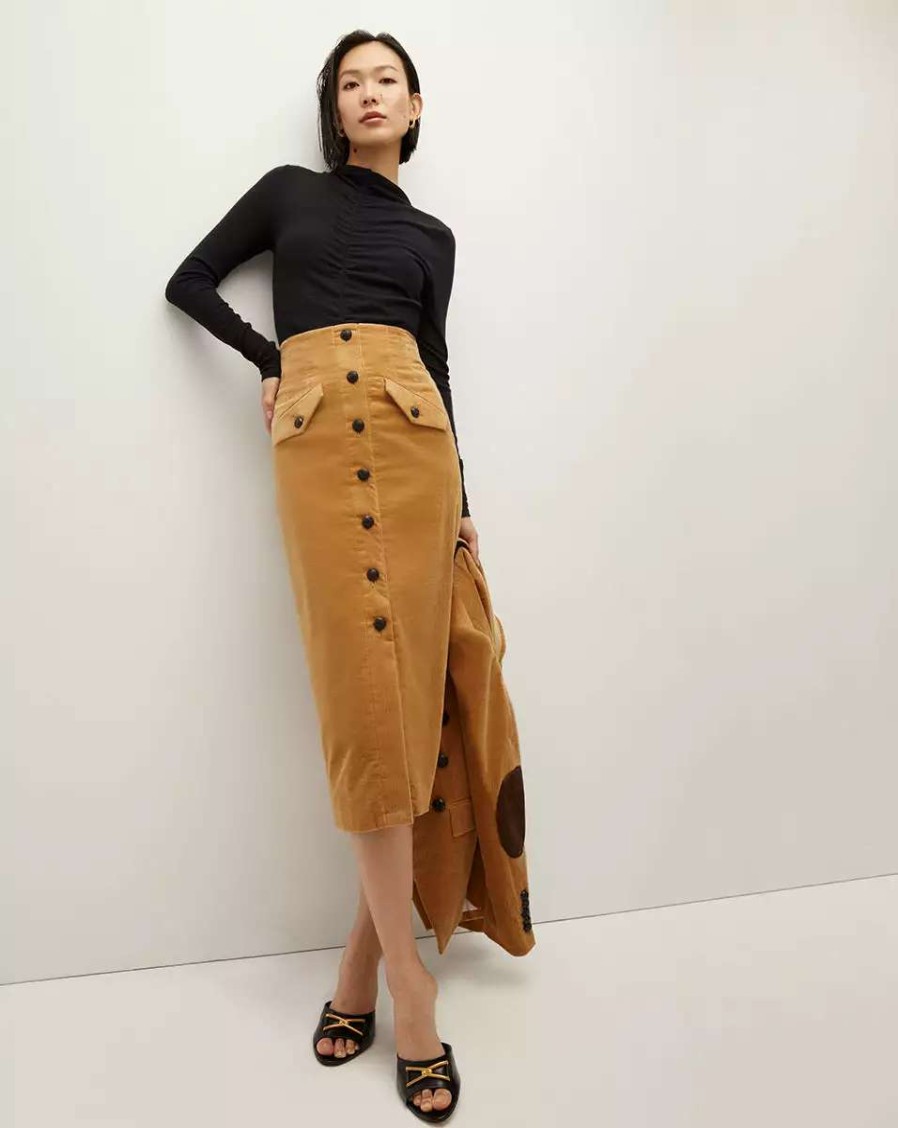 Clothing * | Veronica Beard Barrie Corduroy Skirt Khaki