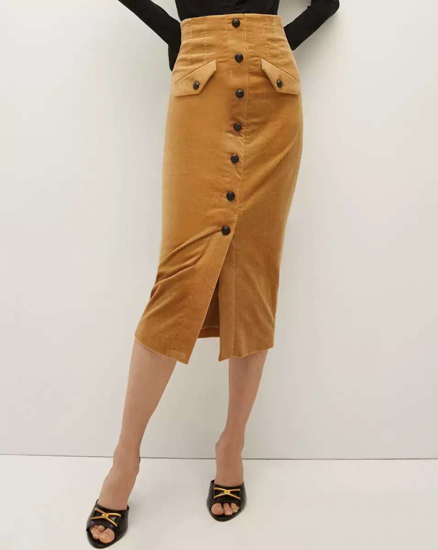 Clothing * | Veronica Beard Barrie Corduroy Skirt Khaki