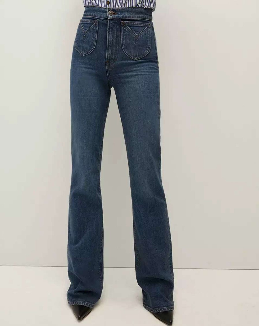 Clothing * | Veronica Beard Crosbie Slim Wide-Leg Jean | Western Pockets Thriller