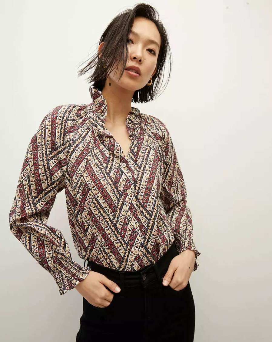 Clothing * | Veronica Beard Calisto Button-Down Shirt Ecru Multi