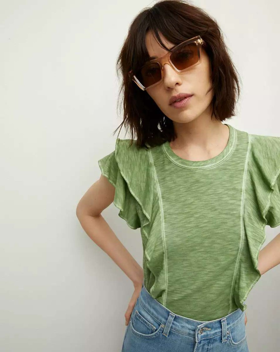 Clothing * | Veronica Beard Bea Ruffle Tee Light Cactus