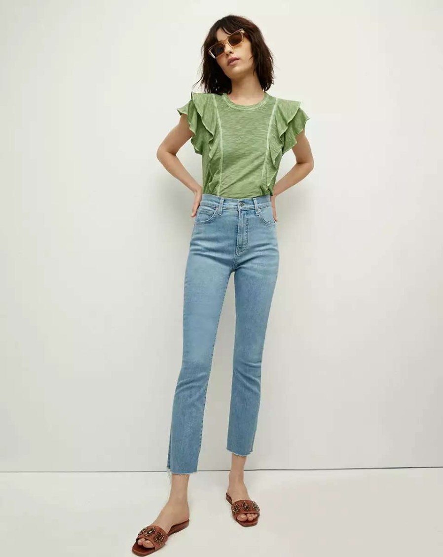 Clothing * | Veronica Beard Bea Ruffle Tee Light Cactus