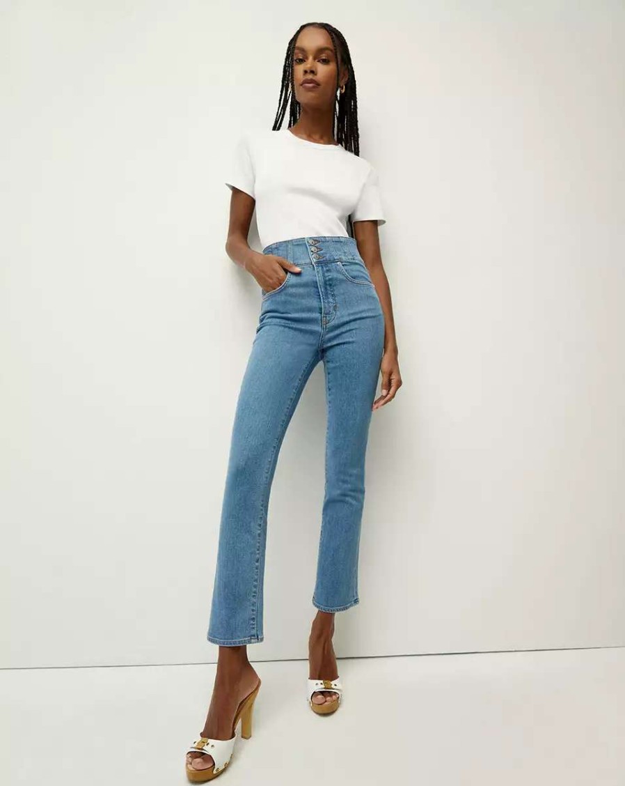 Clothing * | Veronica Beard Carly Kick-Flare Jean | Corset Waistband Float On