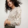 Clothing * | Veronica Beard Kali Smocked Floral Top Ecru Multi