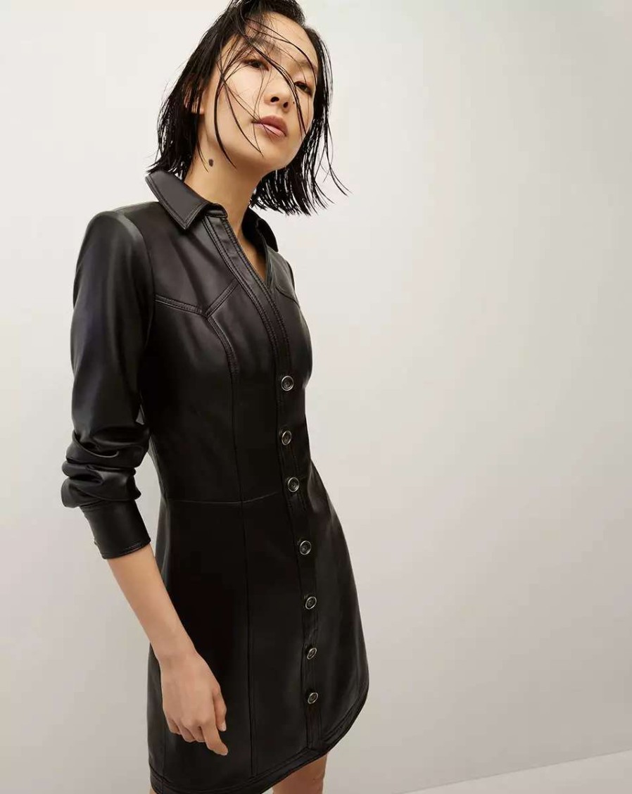 Clothing * | Veronica Beard Garrett Vegan Leather Dress Black