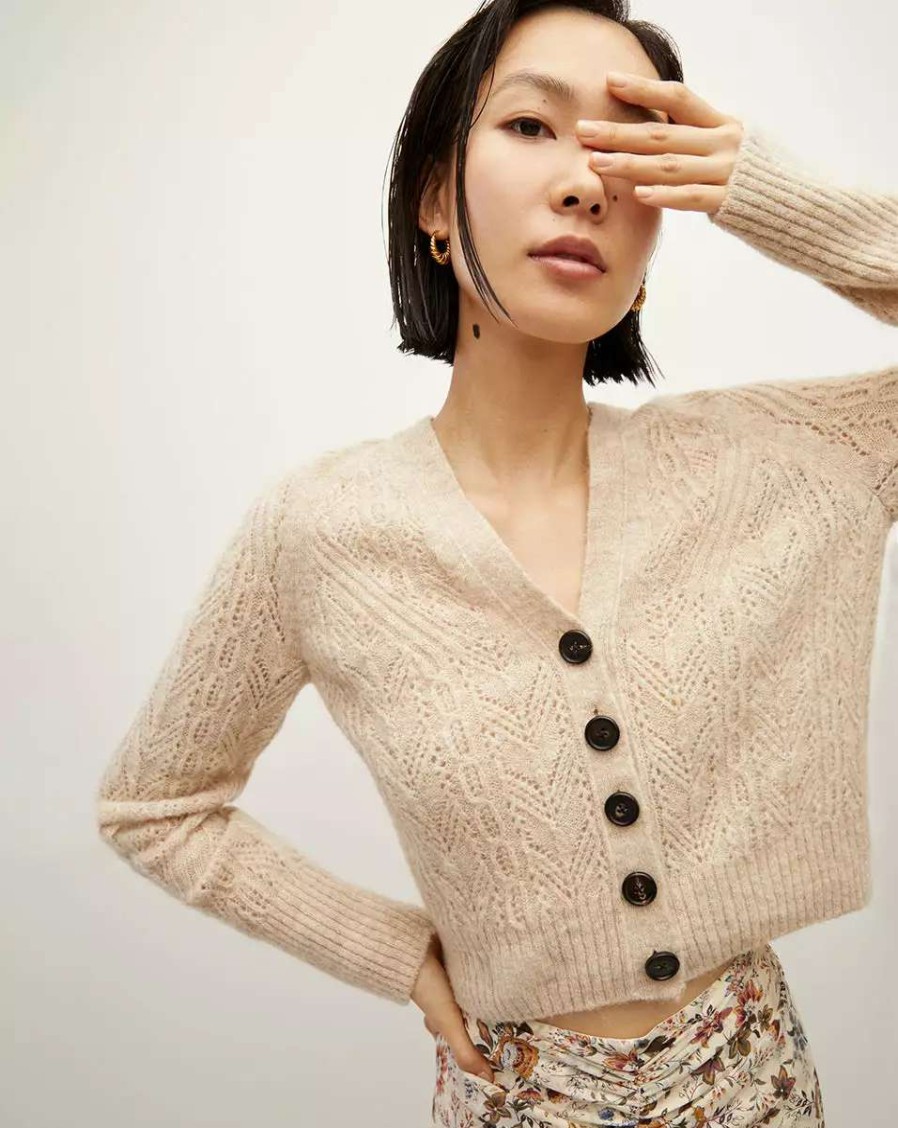 Clothing * | Veronica Beard Delent Knit Cardigan Heather Sand