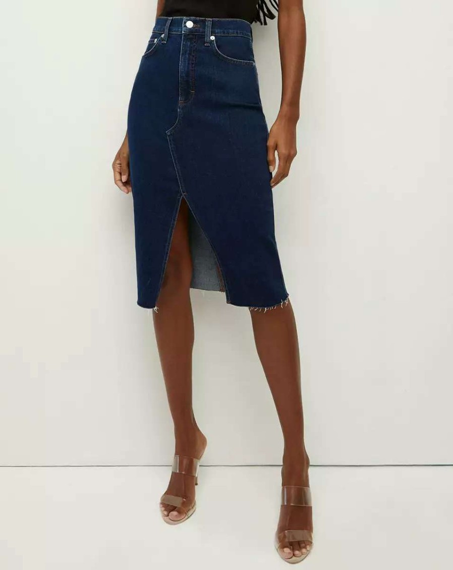 Clothing * | Veronica Beard Breves Denim Midi Skirt Washed Oxford