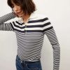 Clothing * | Veronica Beard Raj Striped Polo Top Ivory/Navy